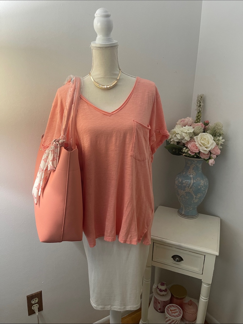 Pilcro Coral V-Neck Pocket Tee